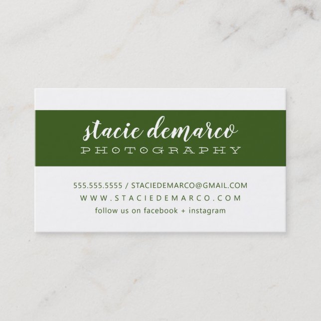 SIMPLE MODERN BAND plain clean dark green white Business Card (Front)