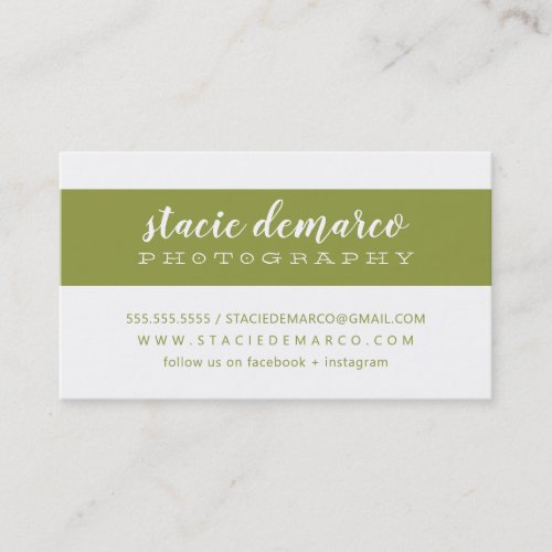 SIMPLE MODERN BAND plain clean olive green white Business Card