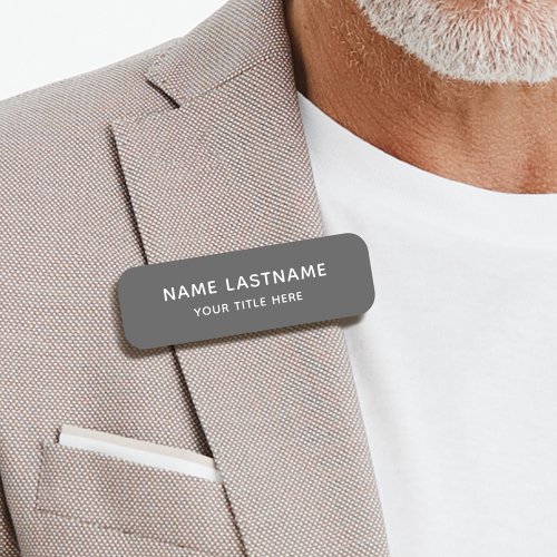 Simple Modern Basic Grey Title Safety Pin Magnetic Name Tag