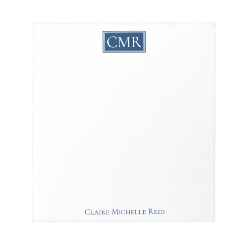 Simple Modern Basic Navy Blue Business Monogram Notepad