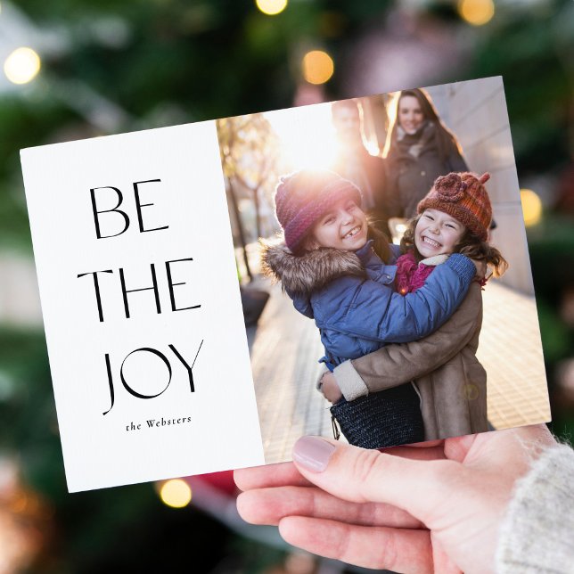 Simple modern be the joy Christmas black and white Holiday Card (Creator Uploaded)