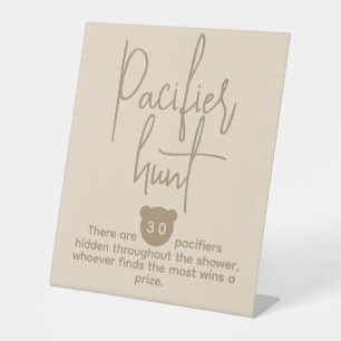 Simple modern Bear Baby Shower Pacifier Hunt Game Pedestal Sign