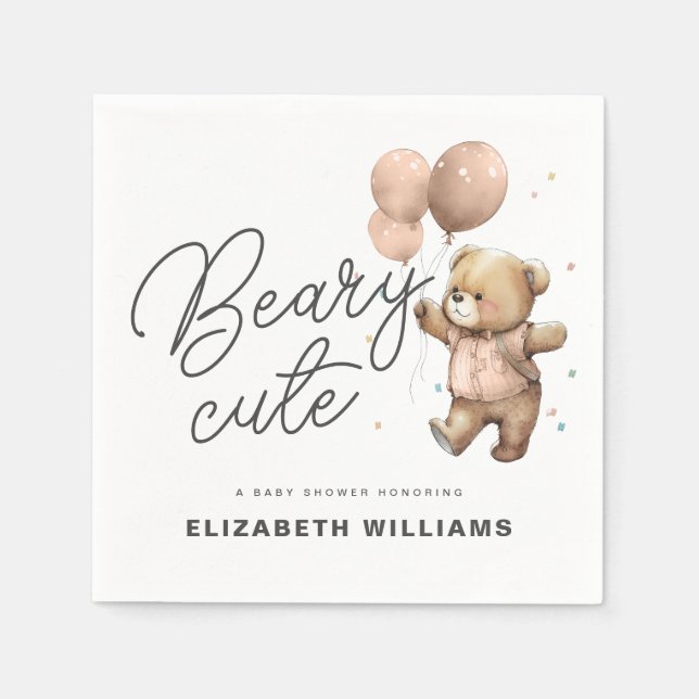 Simple Modern Beary Cute Baby Shower Party Napkins (Front)