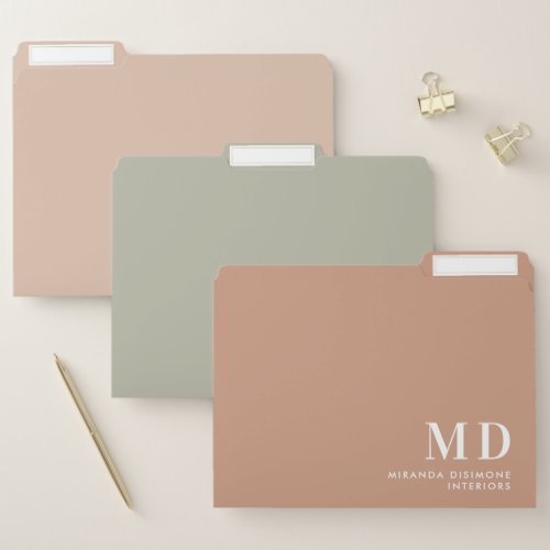Simple Modern Beige and Sage Green Personalized File Folder
