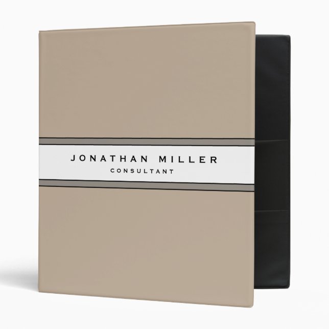 Simple Modern Beige | Name & Title 3 Ring Binder (Front/Inside)