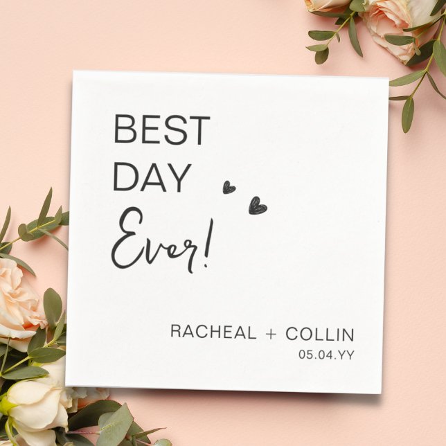 Simple Modern Best Day Ever Personalized Wedding Napkins (Creator Uploaded)