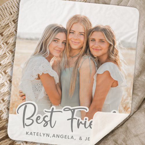 Simple Modern  Best Friends Personalized Photo Sherpa Blanket