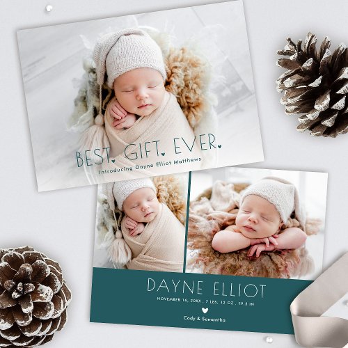 Simple Modern Best Gift Birth Announcement Teal