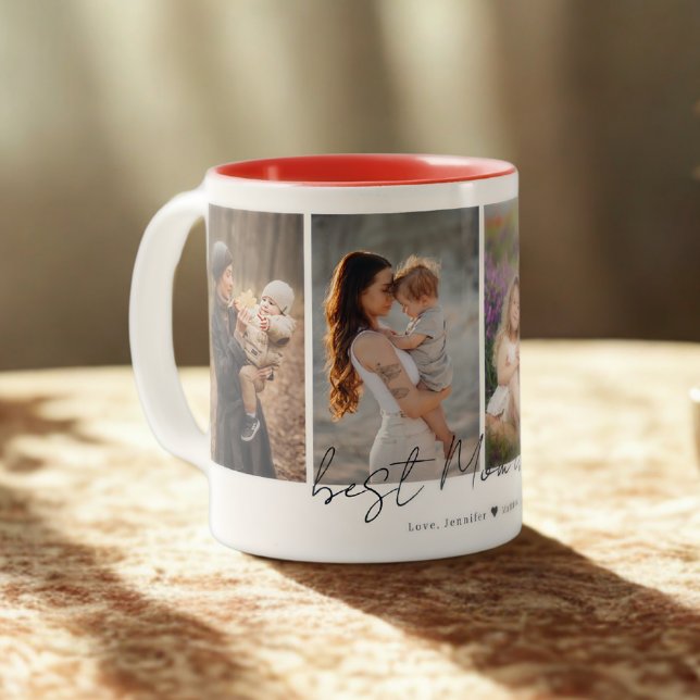 Simple Modern Best Mom Ever 4 Photos Collage Two-Tone Coffee Mug (Creator Uploaded)