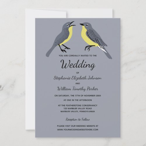 Simple Modern Bird Lovers Gray Yellow Wedding Invitation