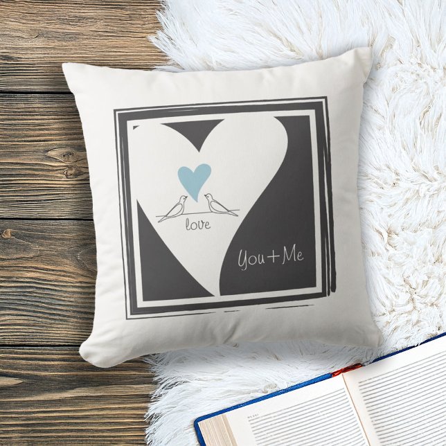 Simple Modern Birds in Love Light Blue Heart Throw Pillow (Creator Uploaded)