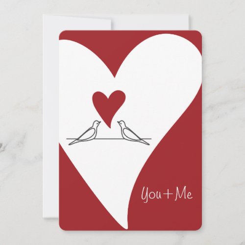Simple Modern Birds in Love Red Heart Holiday Card