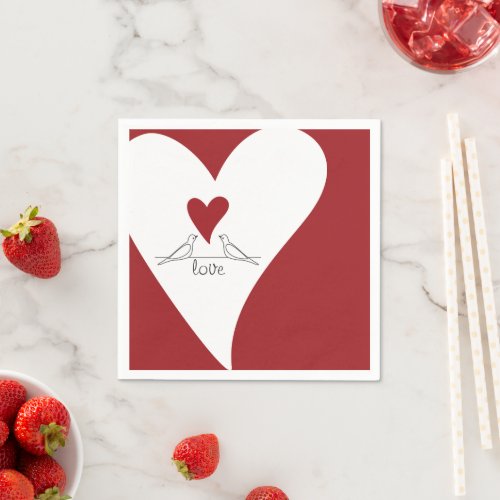 Simple Modern Birds in Love Red Heart Napkins