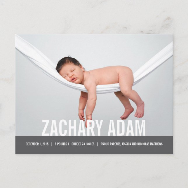 SIMPLE Modern Birth Announcement Postcard (Front)
