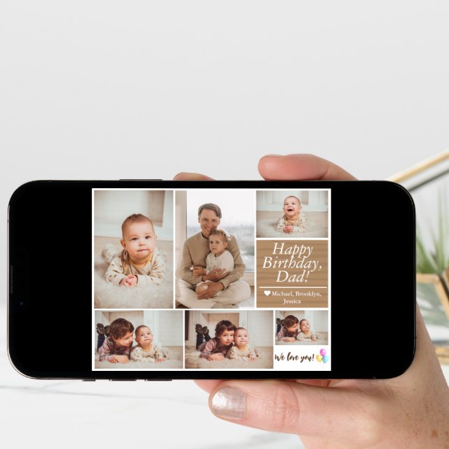 Simple Modern Birthday Dad photo family collage Card (Front Digital)