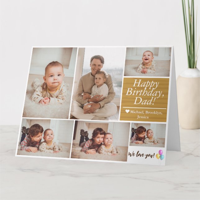 Simple Modern Birthday Dad photo family collage Card (Front)
