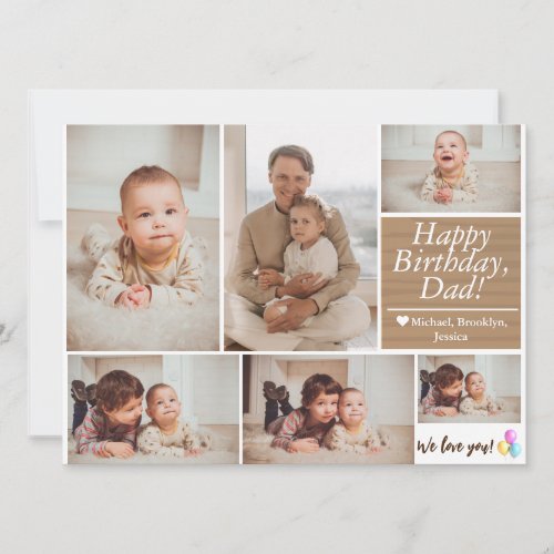 Simple Modern Birthday Dad photo family collage Card