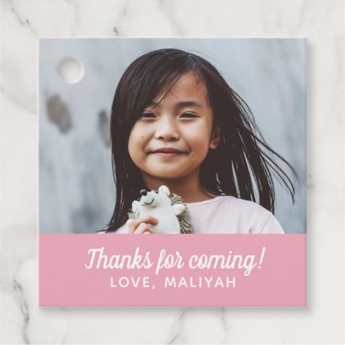 Simple Modern Birthday Photo Thank You Pink Favor Favor Tags