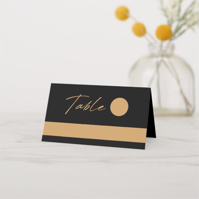 Simple Modern Black and Gold Wedding Place Card (Front)