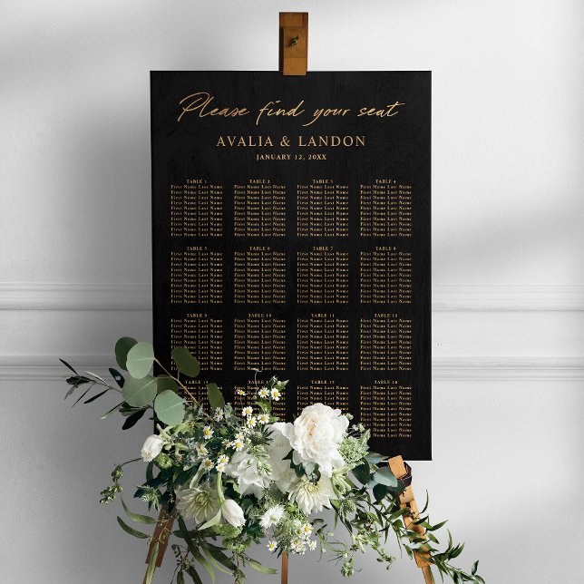Simple Modern Black and Gold Wedding Seating Chart Foam Board (Creator Uploaded)