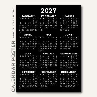 Simple Modern Black and White 2027 Calendar Poster