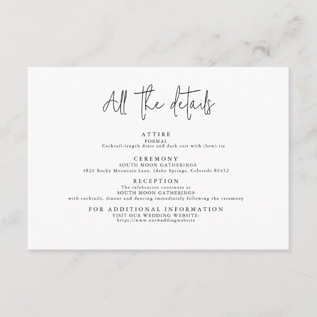 Simple Modern Black and White All The Details Enclosure Card (Front)