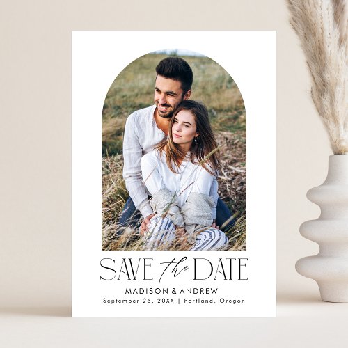 Simple Modern Black and White Arch Photo Save The Date