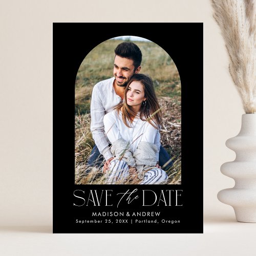 Simple Modern Black and White Arch Photo Save The Date