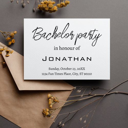 Simple Modern Black and White Bachelor Party Invitation