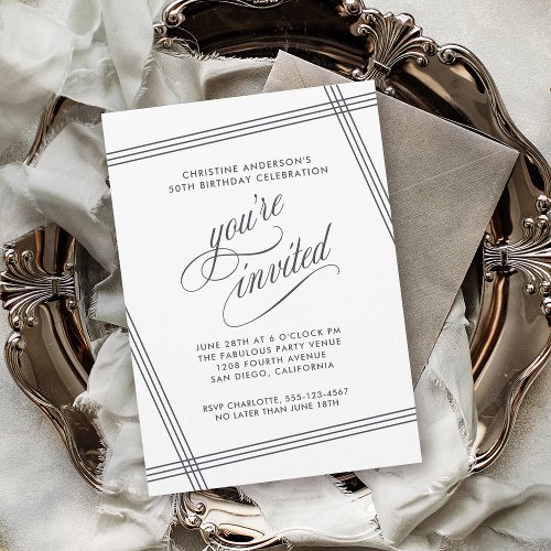 Simple Modern Black and White Birthday Party Invitation