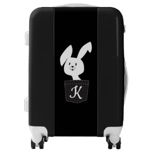 Simple Modern Black And White Bunny Name Monogram Luggage
