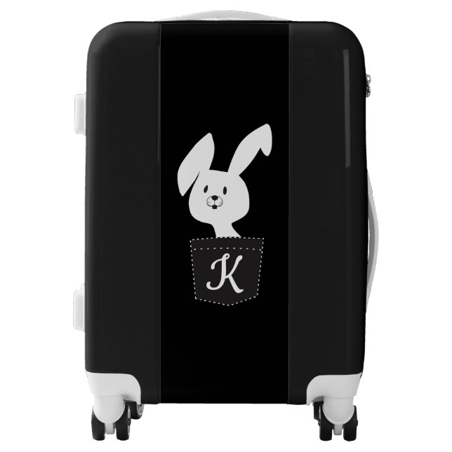 Simple Modern Black And White Bunny Name Monogram Luggage (Front)