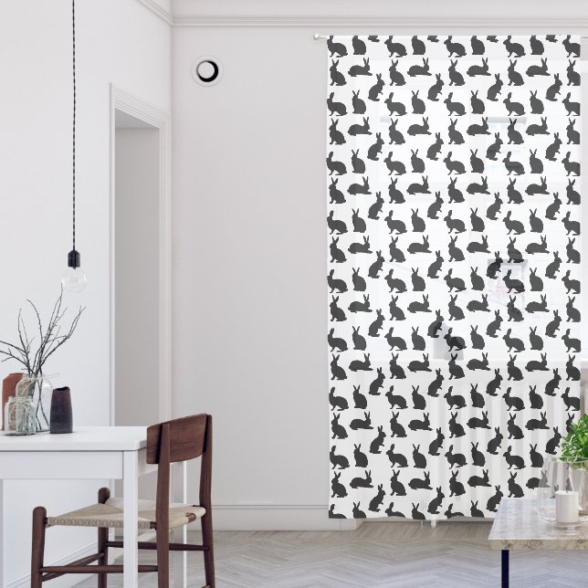 Simple Modern Black And White Bunny Pattern Sheer Curtains (Living Room)