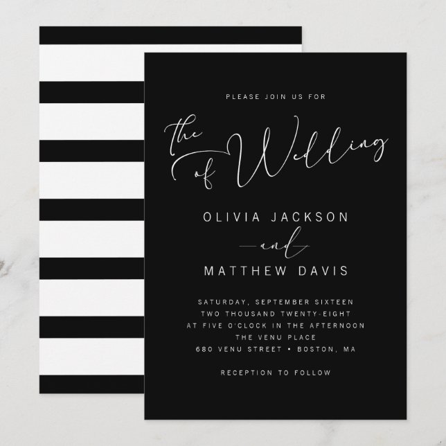 Simple Modern Black and White Calligraphy Wedding Invitation (Front/Back)