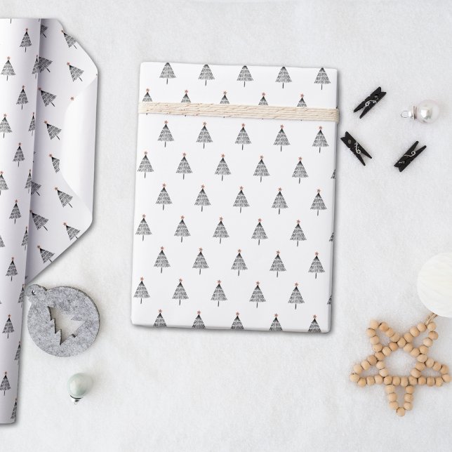 Simple Modern Black and White Christmas Tree Wrapping Paper (Creator Uploaded)