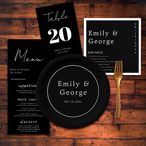Simple Modern Black And White Classy Chic Wedding Paper Plates