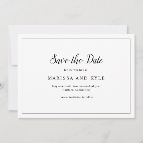 Simple Modern Black and White Elegant Wedding Save The Date