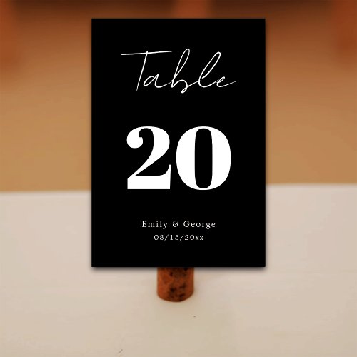 Simple Modern Black And White Elegant Wedding Table Number