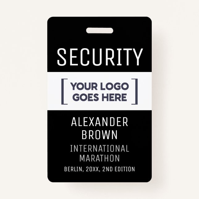 Simple Modern Black And White Event Logo Security  Badge (Front)