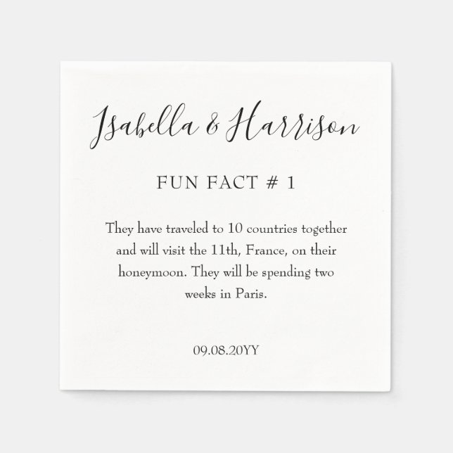 Simple Modern Black and White Fun Fact # 1Wedding  Napkins (Front)