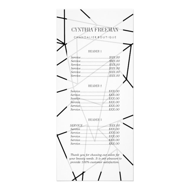 Simple Modern Black and White Geometric Pattern Rack Card (Front)