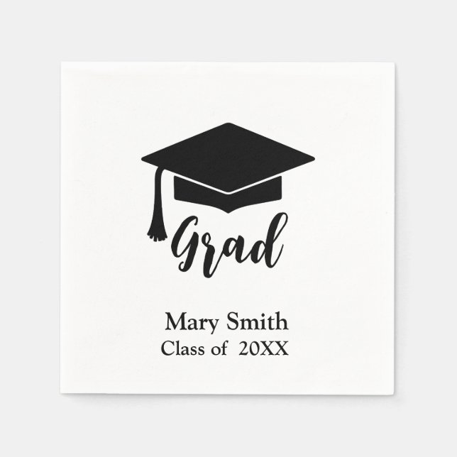 Simple Modern Black and White Graduation Napkins (Front)