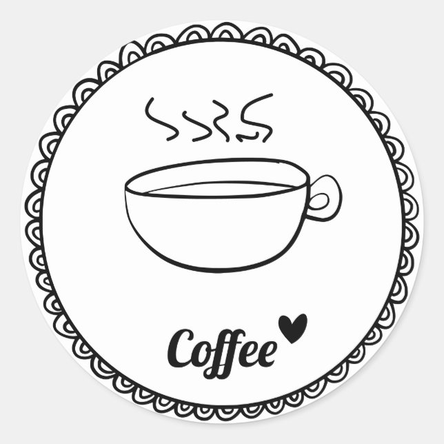 Simple Modern Black and White Hot Coffee Cup Classic Round Sticker (Front)