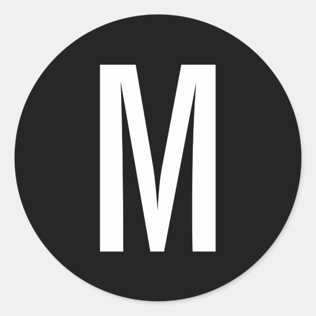Simple Modern Black and White Monogram Classic Round Sticker (Front)