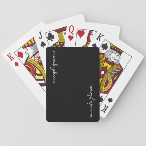 Simple Modern Black and White Monogram Full Name Poker Cards