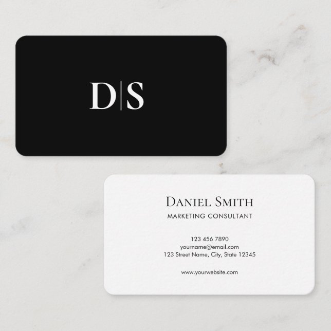 Simple Modern Black and White Monogram Initial Business Card (Front/Back)
