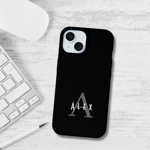Simple Modern Black and White Monogram iPhone 15 Case