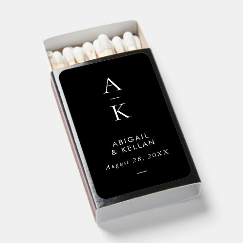 Simple Modern Black and White Monogram Wedding Matchboxes