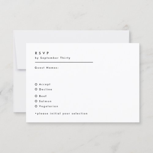 Simple Modern Black and White Monogram Wedding RSVP Card