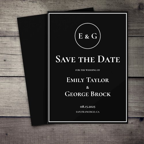 Simple Modern Black And White Monogram Wedding Save The Date